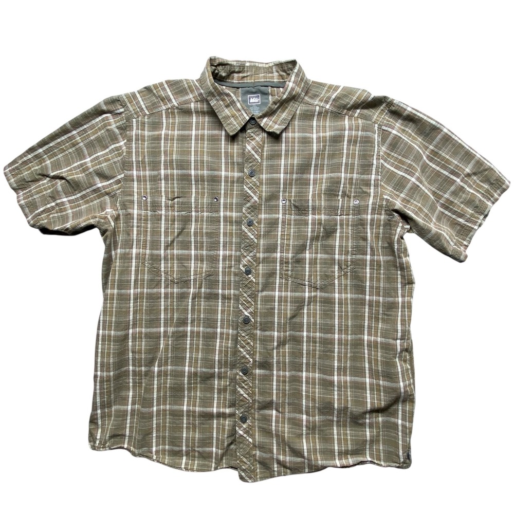 REI Mens XL Plaid Short Sleeve‎ Button Up Shirt Casual Outdoor Work Pockets